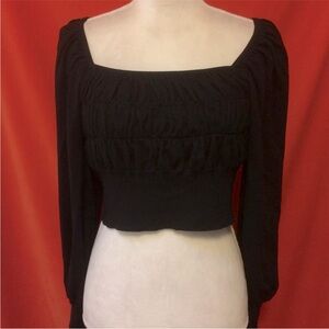 Finders Keepers cropped poet sleeve top black size 8 party club